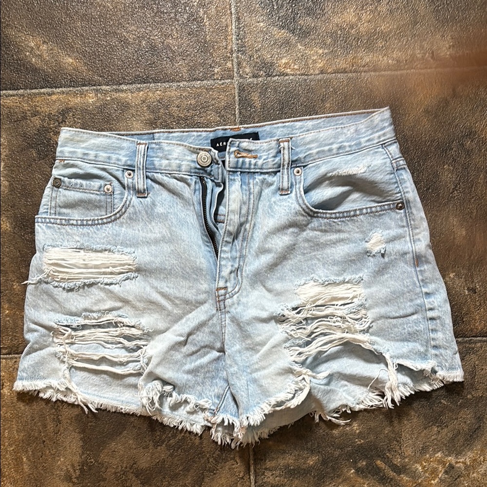 Distressed Light Blue Denim Shorts